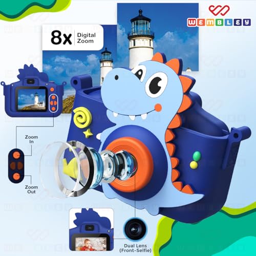 Wembley Kids Camera 48MP 1080P HD Video | Dinosaur Theme Digital Camera for Kids 3–12 Years | 2 Inch Screen with Games & 32GB SD Card | Selfie Photo Video Recording | Birthday Gift for Boys & Girls - Image 4