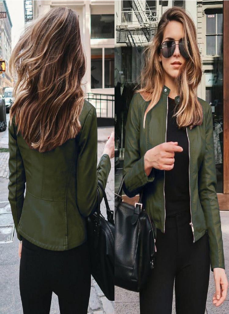 Eckek - Women Ladies Lapel Motor Jacket Coat Zip Biker Short Punk Cropped Tops - Image 1