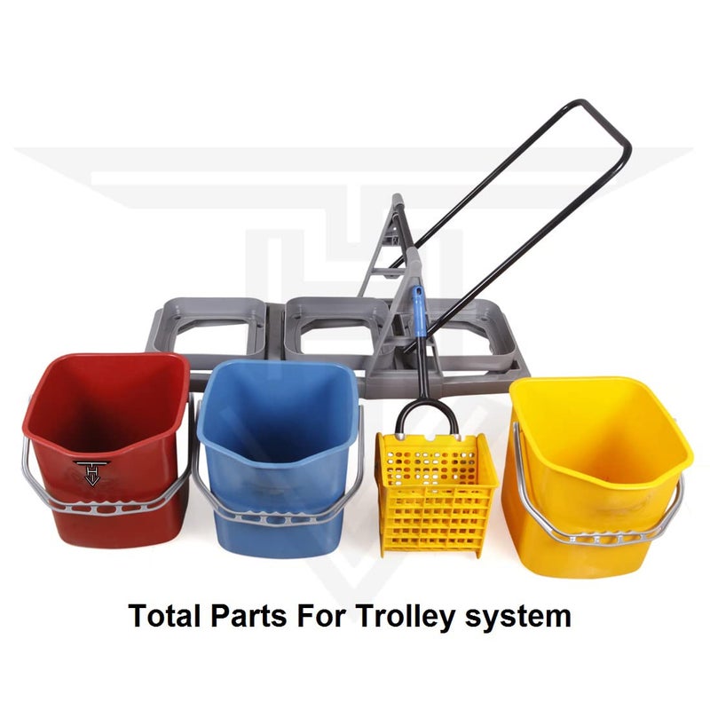 TARGET HYGIENE TARGET HYGIENE 3 Bucket MOP Wringer Trolley 3 Bucket Wringer Trolley Bucket System for Cleaning for Hospital with IncludedCotton Wet Mop Refill 350 Gm Clip 60 LTR REDBlueYellowGray Plastic  - Image 5