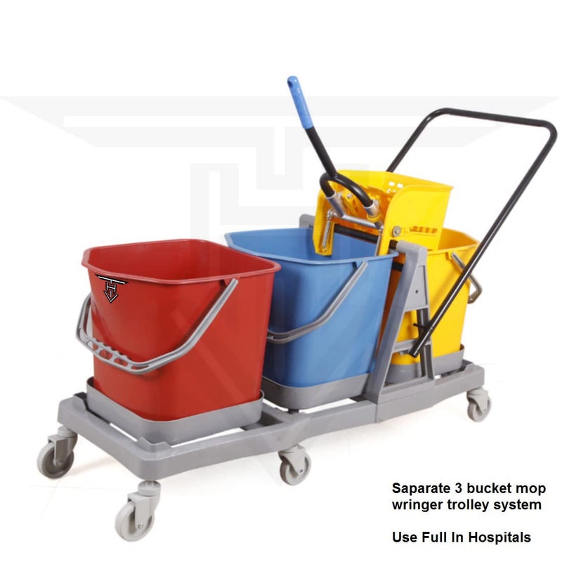 TARGET HYGIENE TARGET HYGIENE 3 Bucket MOP Wringer Trolley 3 Bucket Wringer Trolley Bucket System for Cleaning for Hospital with IncludedCotton Wet Mop Refill 350 Gm Clip 60 LTR REDBlueYellowGray Plastic  - Image 3