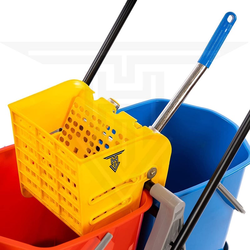 TARGET HYGIENE TARGET HYGIENE 3 Bucket MOP Wringer Trolley 3 Bucket Wringer Trolley Bucket System for Cleaning for Hospital with IncludedCotton Wet Mop Refill 350 Gm Clip 60 LTR REDBlueYellowGray Plastic  - Image 4