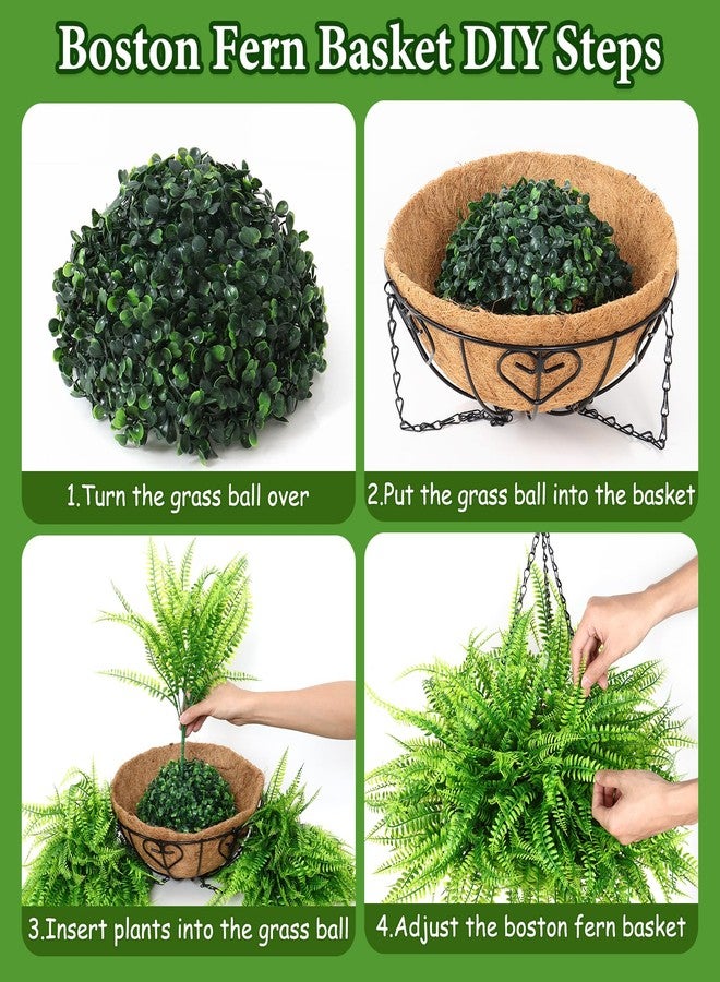 KHOYIME Artificial Hanging Plants with Basket 2PCS Fake Boston Fern Baskets, Outdoor Faux Greenery Stems Hanging Decor UV Resistant Indoor Outside Decorations for Home Garden Porch Balcony Patio Yard - Image 4