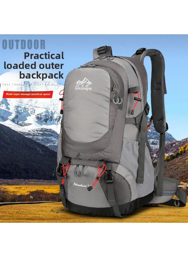 Generic Mountaineering Bag 50l Hiking Backpack Men's Outdoor Large Capacity Waterproof Travel Bag Suspended Backpack Professional Mountaineering Bag-Color:Light Gray-Capacity:50L  - Image 2