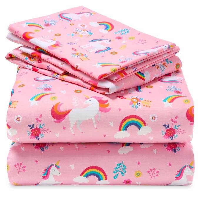 KIDS FULL SHEET SET UNICORN 4 PIECE SOFT MICROFIBER BED SHEETS DEEP POCKET WRINKLE FREE COZY TODDLER BEDDING SET FADE RESISTANT BREATHABLE FOR BOYS GIRLS TEENS