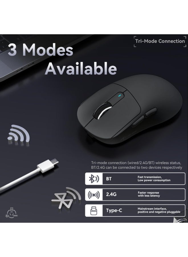Attack Shark Shark Attack X3PRO Wireless Lightweight 4K/8K Gaming Mouse with Triple Mode (Wired/2.4GHz/Bluetooth) PAW3395 Optical Sensor and 200 Hours Battery 26K DPI Kailh GM8.0 Switch Long-Lasting Battery 7 Buttons for PC/Laptop/Windows/Mac Black - Image 4