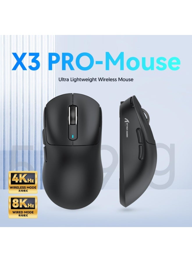 Attack Shark Shark Attack X3PRO Wireless Lightweight 4K/8K Gaming Mouse with Triple Mode (Wired/2.4GHz/Bluetooth) PAW3395 Optical Sensor and 200 Hours Battery 26K DPI Kailh GM8.0 Switch Long-Lasting Battery 7 Buttons for PC/Laptop/Windows/Mac Black - Image 2