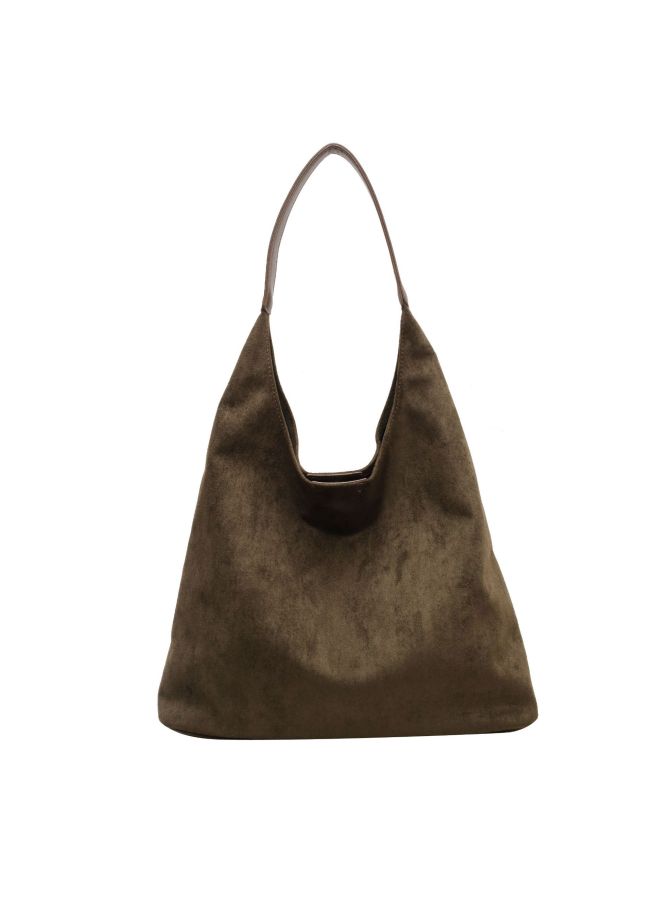 Large Capacity Retro Suede Bread Bag For Women 2023 Autumn And Winter Popular Shoulder Bag Popular Underarm Bucket Bag-Color:Green - Image 1