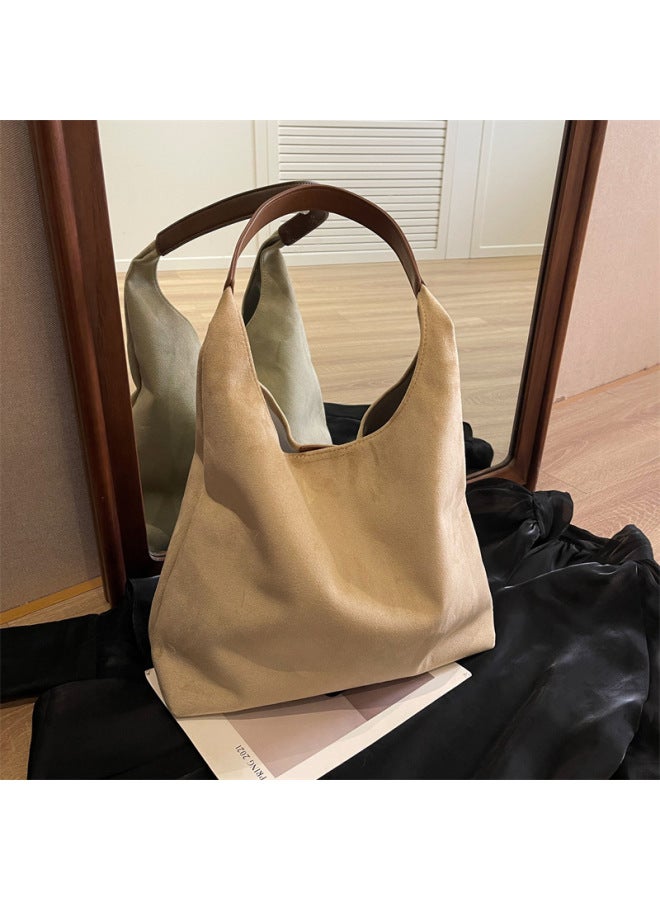 Large Capacity Retro Suede Bread Bag For Women 2023 Autumn And Winter Popular Shoulder Bag Popular Underarm Bucket Bag-Color:Green - Image 2