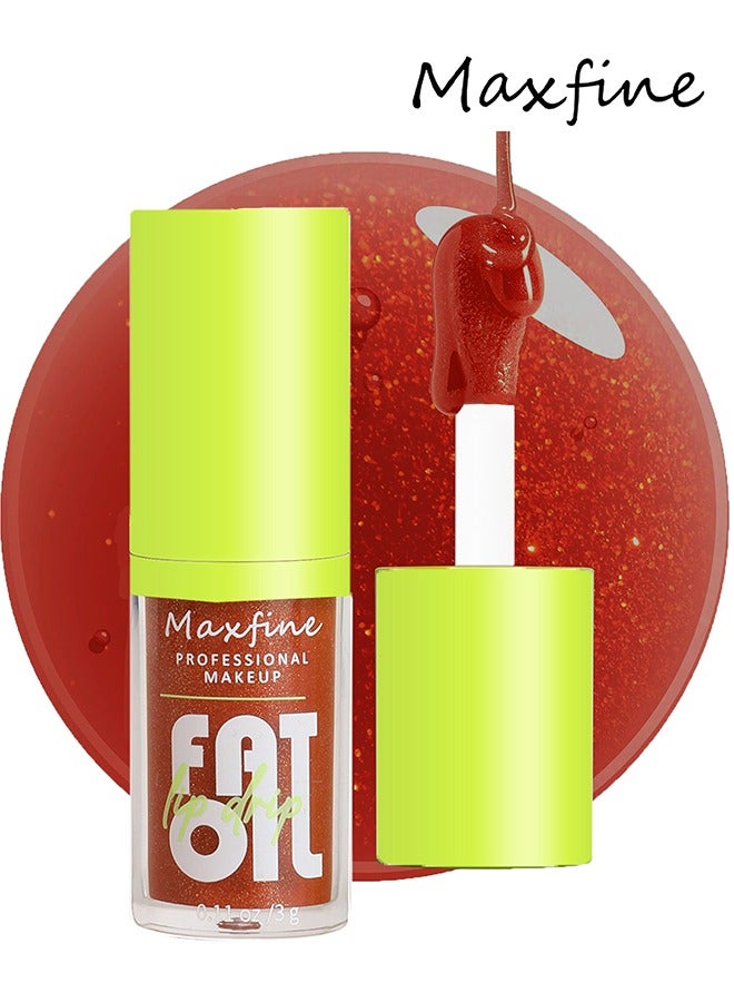 Maxfine Fat Lip Oil Drip, Big Brush Head Hydrating Lip Glow Oil, Shiny Lip Gloss Plumping, Long Lasting Nourishing Non-sticky Lip Care Oil Makeup - Shiny Caramel  - Image 1