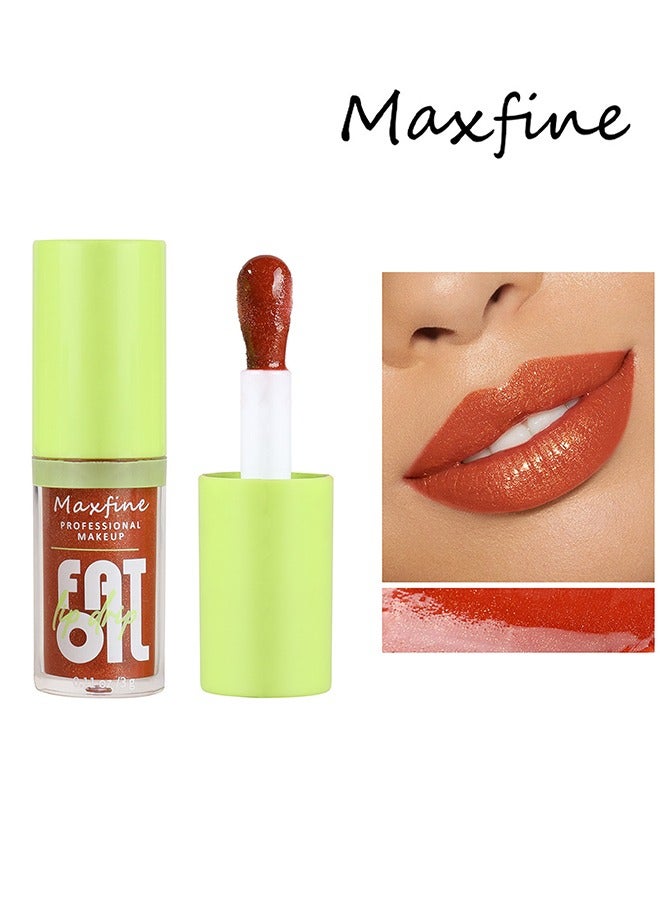 Maxfine Fat Lip Oil Drip, Big Brush Head Hydrating Lip Glow Oil, Shiny Lip Gloss Plumping, Long Lasting Nourishing Non-sticky Lip Care Oil Makeup - Shiny Caramel  - Image 2