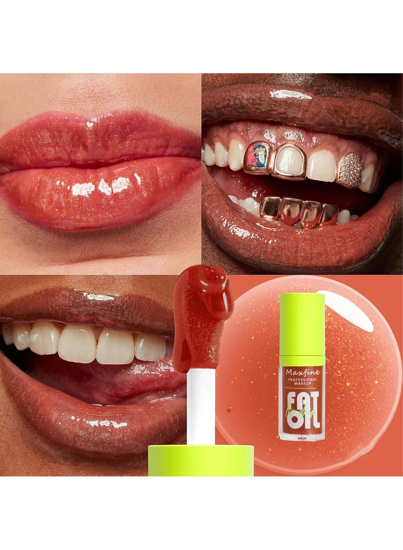 Maxfine Fat Lip Oil Drip, Big Brush Head Hydrating Lip Glow Oil, Shiny Lip Gloss Plumping, Long Lasting Nourishing Non-sticky Lip Care Oil Makeup - Shiny Caramel  - Image 4