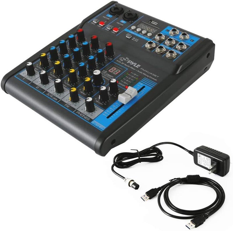 Pyle Professional Audio Mixer Sound Board Console System - 4 Channel -Bluetooth - USB MP3 Computer Input - 48V Phantom Power - Stereo DJ Studio Streaming FX 16-Bit DSP processor - PMXU43BT - Image 4