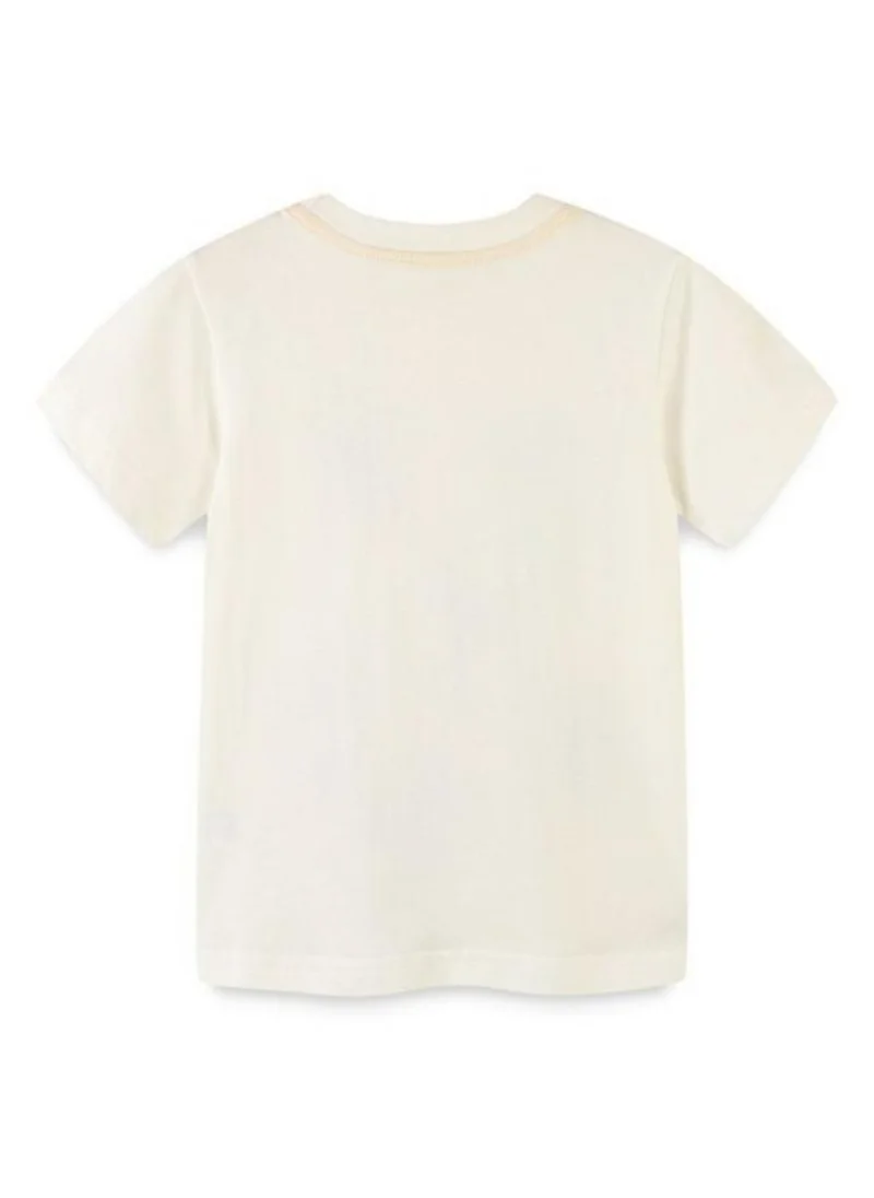 YUNIQEE Off White Printed Solid Round Neck Cotton T-shirt