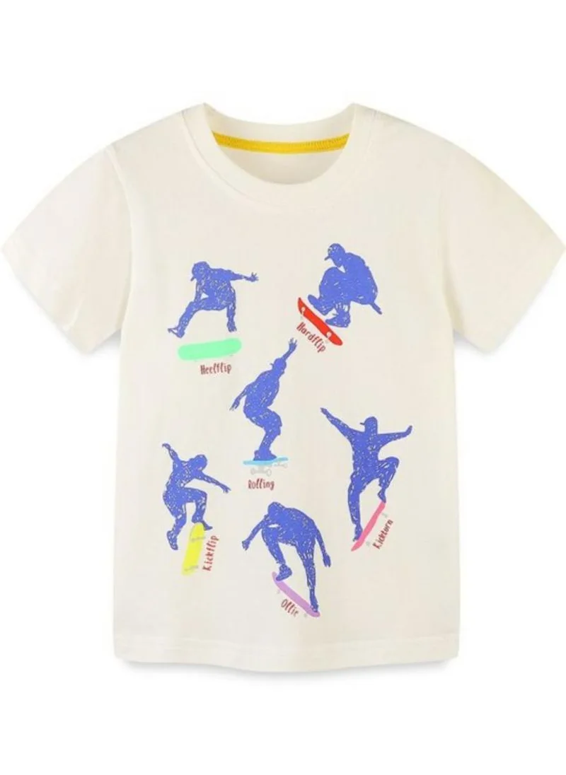 YUNIQEE Off White Printed Solid Round Neck Cotton T-shirt