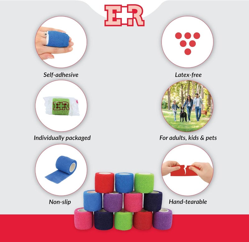 Ever Ready First Aid Self Adherent Cohesive Bandages 2 x 5 Yards  12 Count Rainbow Colors - Image 2