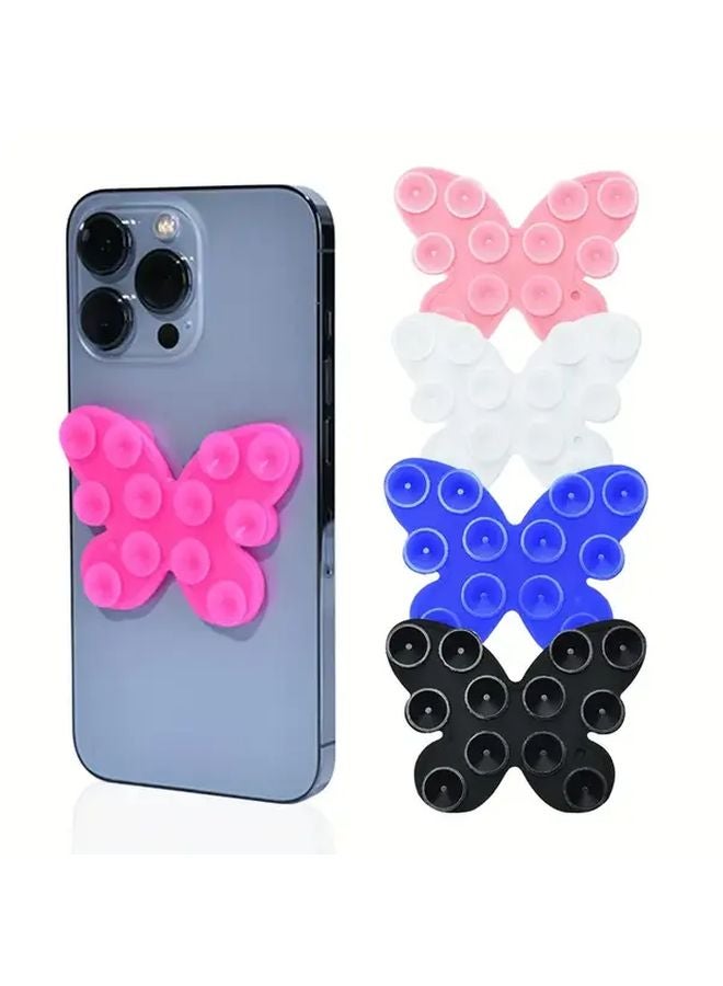 Pink Silicone Suction Cup Phone Holder With Butterfly Design Washable Reusable - Image 2