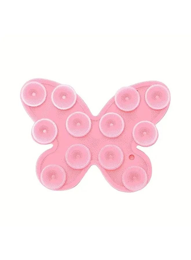 Pink Silicone Suction Cup Phone Holder With Butterfly Design Washable Reusable - Image 4