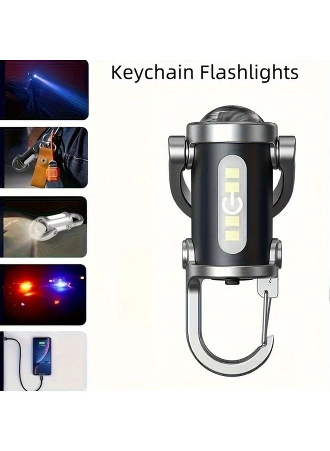 2pcs Black COB Keychain Flashlight USB Rechargeable Strobe Mode Compact Emergency Light - Image 2