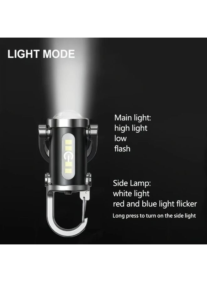 2pcs Black COB Keychain Flashlight USB Rechargeable Strobe Mode Compact Emergency Light - Image 5