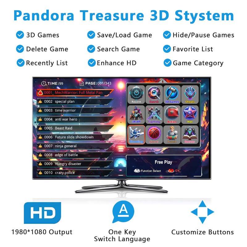 FVBADE [32000 Game in 1] 78S Pandora Box Retro Games Arcade Game Console with Two Separate Host for PC & Projector & TV 3D Games 1-4 Players Category Favorite List Save/Search/Hide/Pause/Delete - Image 2