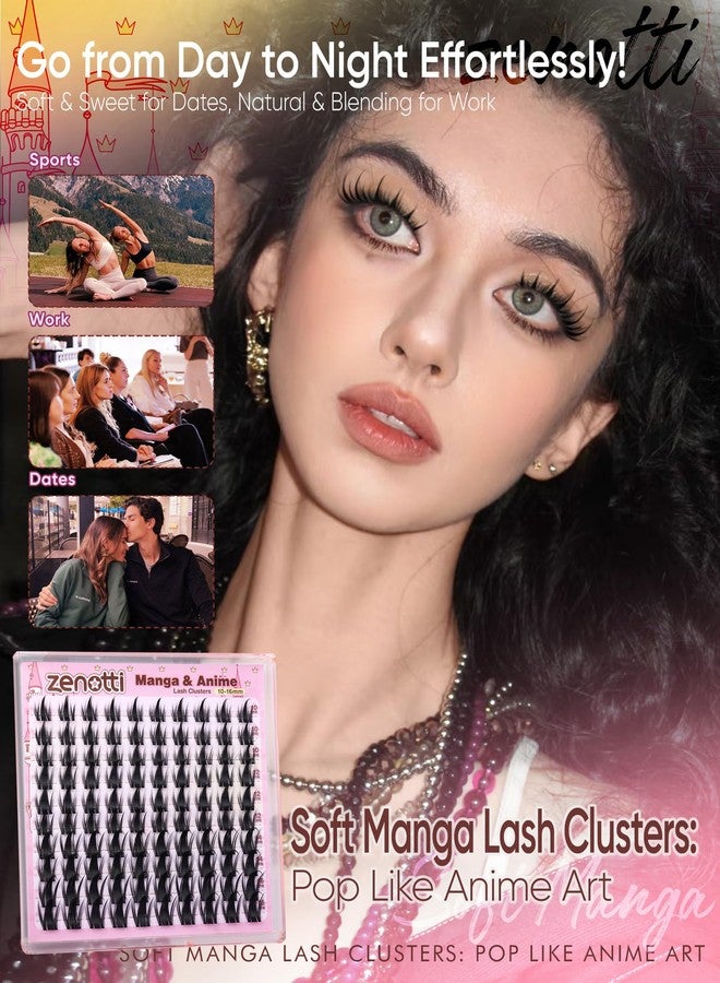 zenotti Manga Lash Clusters Natural Fairy Eyelash Clusters Anime Wispy Cluster Eyelash Extensions Spiky Individual Lashes Invisible Band Wet Look Doll Lashes Extensions 10-16MM by zenotti - Image 3