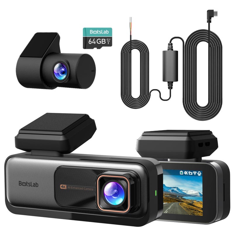 BOTSLAB 4k Dash Cam Front and Rear, 24/7 Parking Monitor with Hardwired Kit, 170Â° Ultra Wide Dashcam, ADAS, IMX415 Sensor, Night Vision, WDR, Loop Recording, 5G/2.4G WiFi & GPS, Free 64GB Card - Image 1