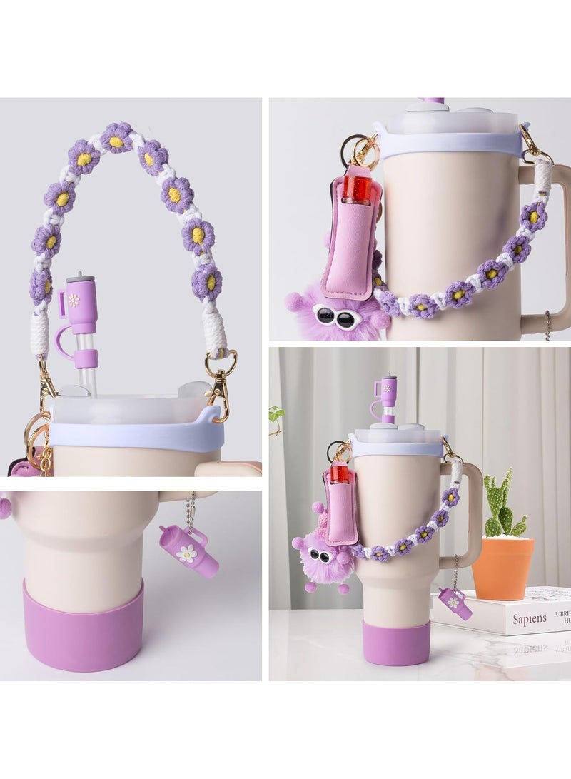Dominy 7pcs Cup Accessories Set for Stanley,Water Bottle Handle Strap,Silicone Cup Boot,Lipstick Holder,Keychain Charms&Handle Charms,Straw Topper Accessories for Stanley Cup 40oz&30oz Tumbler (Purple) - Image 3