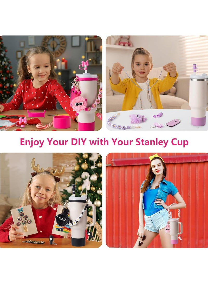 Dominy 7pcs Cup Accessories Set for Stanley,Water Bottle Handle Strap,Silicone Cup Boot,Lipstick Holder,Keychain Charms&Handle Charms,Straw Topper Accessories for Stanley Cup 40oz&30oz Tumbler (Purple) - Image 5
