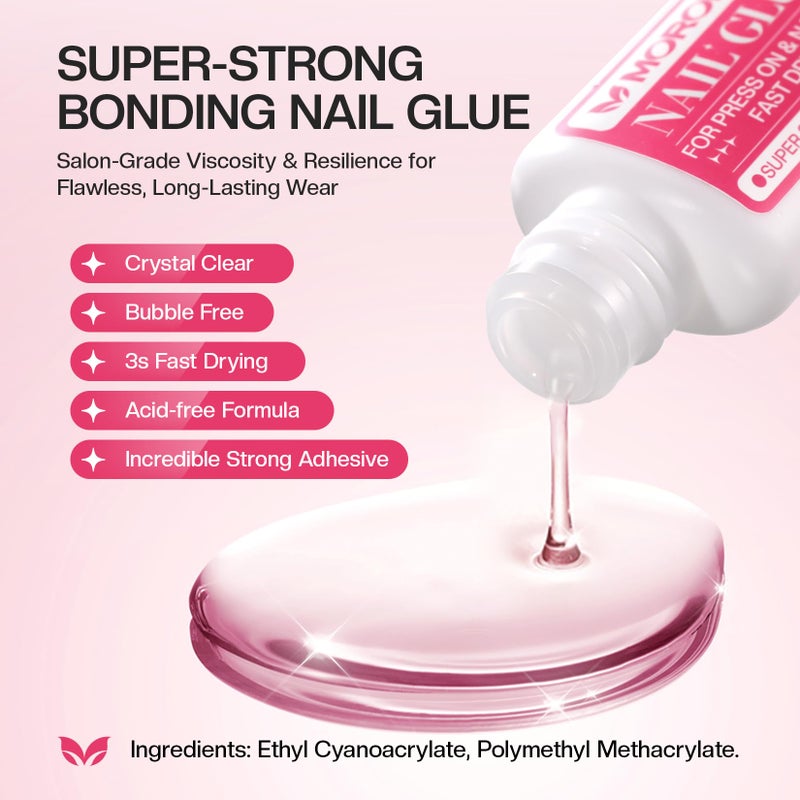 Morovan Super Strong Nail Glue: Glue for Press Ons & Acrylic & Fake Nails Tips Brush on Long-Lasting Fast-Drying No U V Light Needed for Beginners DIY Home or Salon Manicure - Image 2