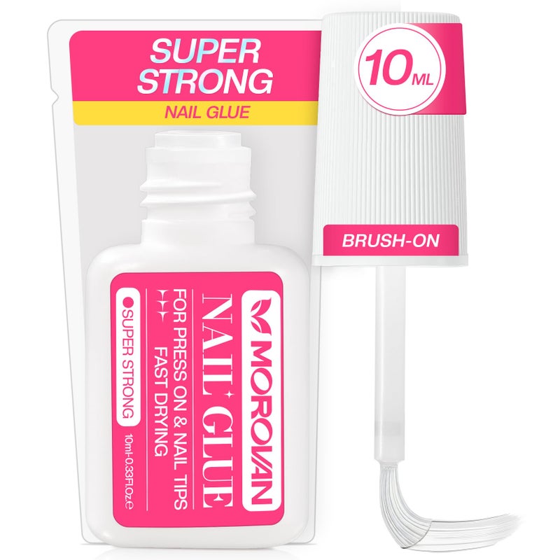 Morovan Super Strong Nail Glue: Glue for Press Ons & Acrylic & Fake Nails Tips Brush on Long-Lasting Fast-Drying No U V Light Needed for Beginners DIY Home or Salon Manicure - Image 1
