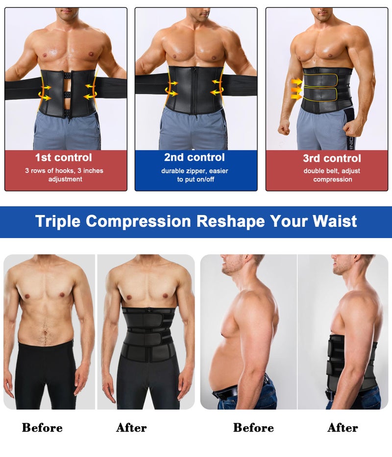 MOLUTAN Waist Trainer Trimmer for Men Tummy Control Shapewear Neoprene Sweat Belt Slimming Body Shaper Black - Image 3