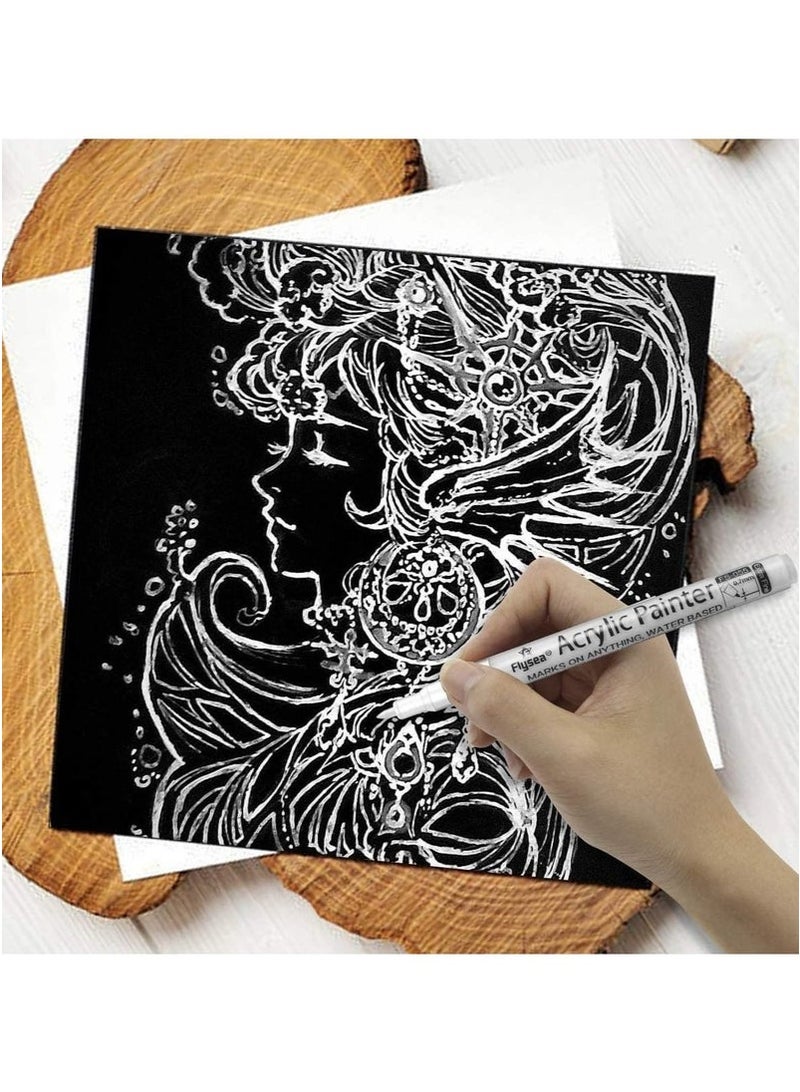 Flysea 6 Pack Paint Pens White Black Marker 0.7mm Acrylic White Permanent Marker, White Paint Pens for Rock Painting Stone Ceramic Glass Wood Plastic Glass Metal Canvas Water-based Extra Fine Point  - Image 2