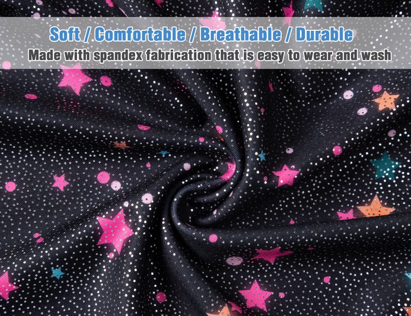 TENVDA Girls Gymnastics Leotards with Shorts Size 5-6 Years Old Sparkly Black Stars Printed Sleeveless Biketards Unitard - Image 5