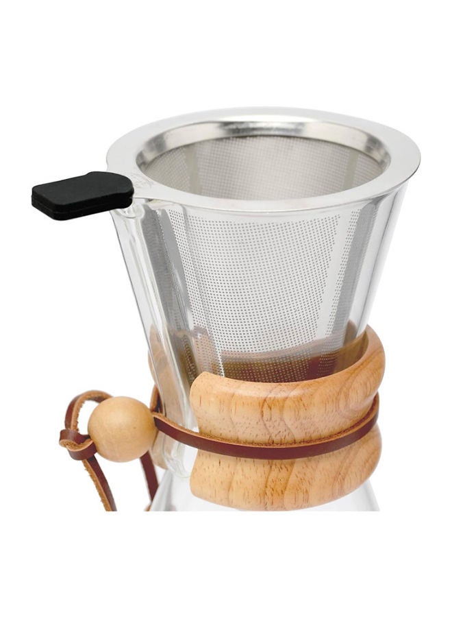 Trust 2-Piece Glass Coffee Server With Stainless Steel Filter With Wooden Handle 600 Milliliter Silver/Brown/Clear  - Image 3