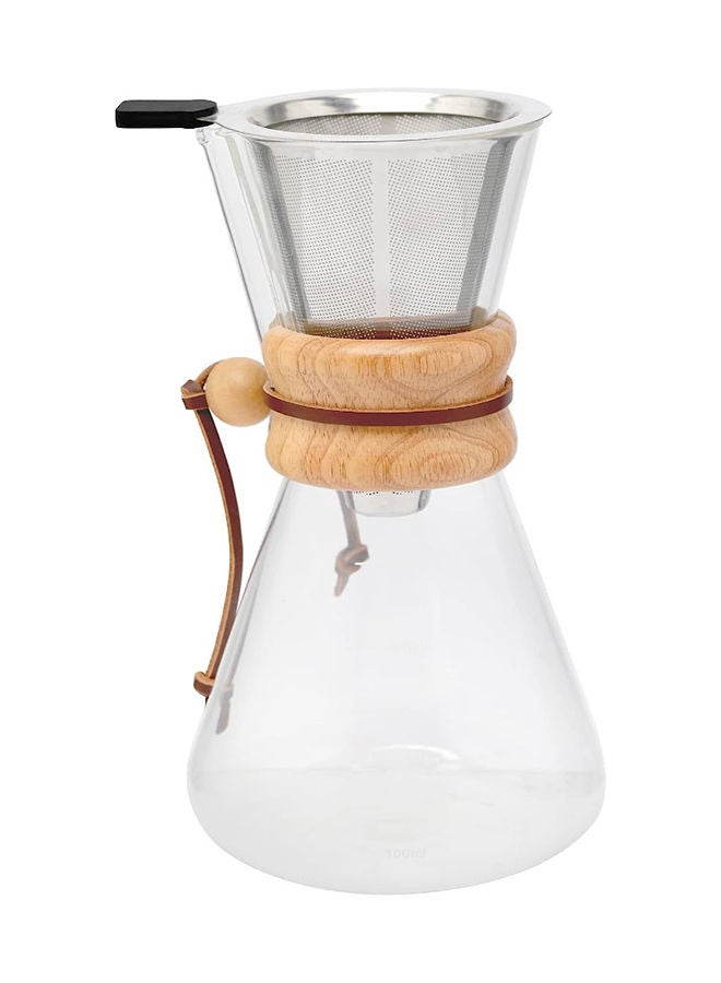 Trust 2-Piece Glass Coffee Server With Stainless Steel Filter With Wooden Handle 600 Milliliter Silver/Brown/Clear  - Image 1