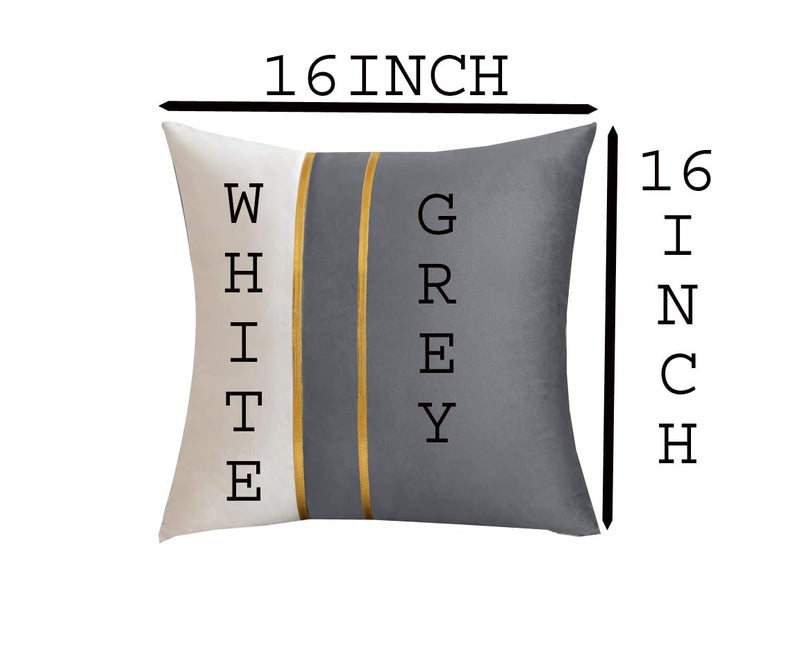 HIMS Velvet Sofa Pillow Cover Set of 2, Cushion Covers 16 inch x 16 inch for Cushion Covers Decor Living Room Sofa Bedroom Car (Grey/White, 16x16 Inch) - Image 2