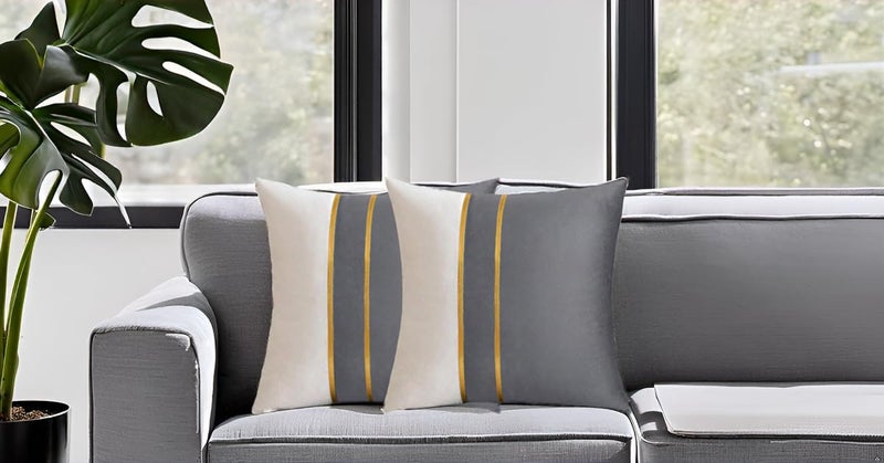 HIMS Velvet Sofa Pillow Cover Set of 2, Cushion Covers 16 inch x 16 inch for Cushion Covers Decor Living Room Sofa Bedroom Car (Grey/White, 16x16 Inch) - Image 5