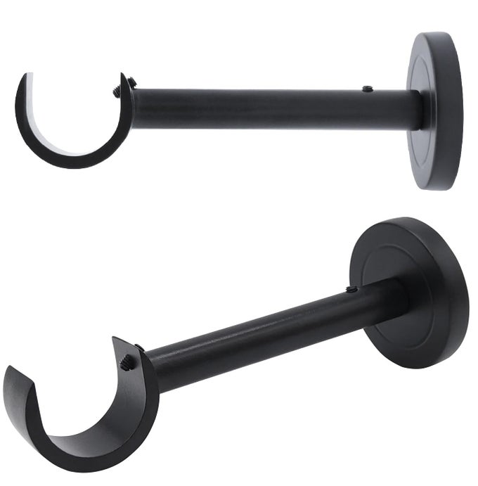 Curtain Rod Brackets for Wall Black 1 Inch Curtain Rod Holders Extended 5 Inch Projection Wall Mount with Hardware Set of 2