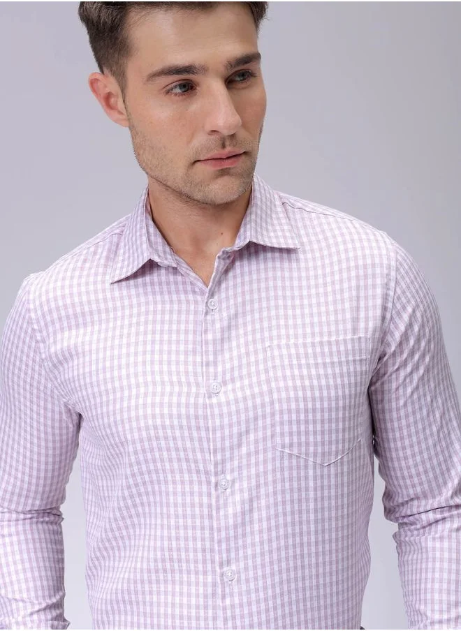 The Indian Garage Co Men Slim Fit Checkered Full Sleeves Cutaway Collar Formal Shirt