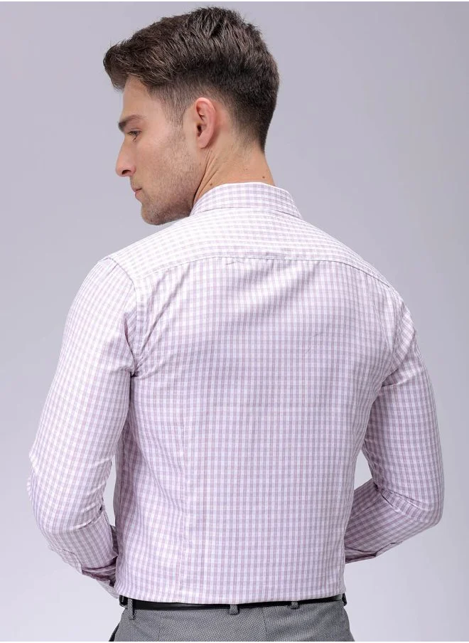 The Indian Garage Co Men Slim Fit Checkered Full Sleeves Cutaway Collar Formal Shirt