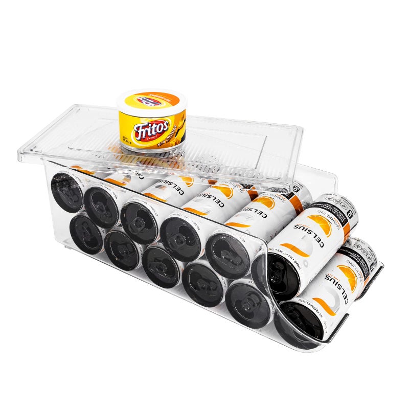 Scavata Skinny Can Organizer For Refrigerator  Stackable Tall Skinny Soda Pop Can Holder Dispenser With Lid For Fridge Pantry Rack Freezer  Clear Plastic Storage Bins-Holds 12 Slim Cans (See-Through) - Image 1