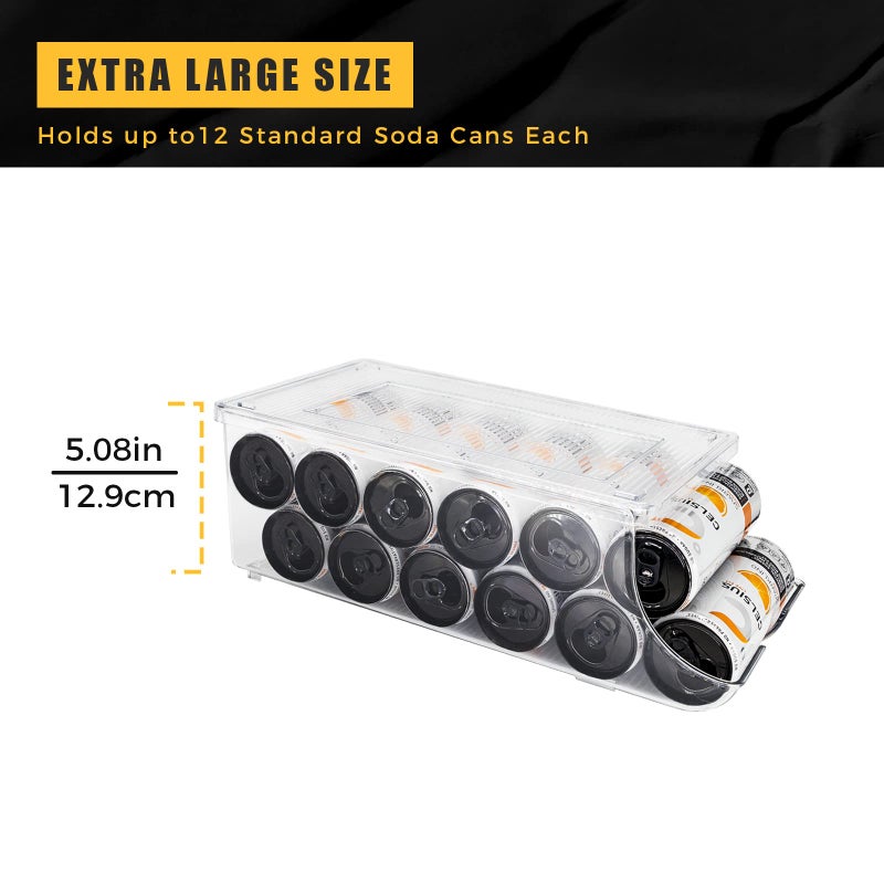 Scavata Skinny Can Organizer For Refrigerator  Stackable Tall Skinny Soda Pop Can Holder Dispenser With Lid For Fridge Pantry Rack Freezer  Clear Plastic Storage Bins-Holds 12 Slim Cans (See-Through) - Image 2