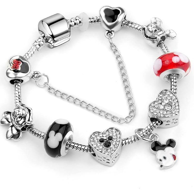 Cartoon Mouse Theme Charms Bracelet, Fits Pandora, Red Edition
