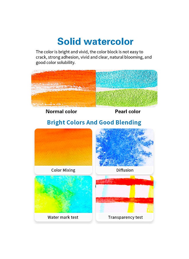 H&B Watercolor Paint Set 48 Colors Professional Art Supplies Including 18 Pearlescent and 30 Fluorescent Colors with Watercolor Brush Pen  - Image 2