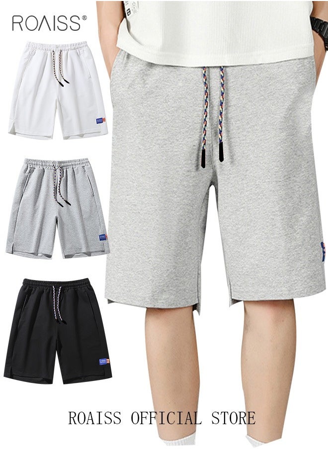 roaiss - Men's Casual Drawstring Waist Swimming Trunks Beachwear Beach Pants Loose Five-point Pants Sports Running Boxer Swim Shorts Swimsuit Summer Everyday Clothing Grey - Image 1