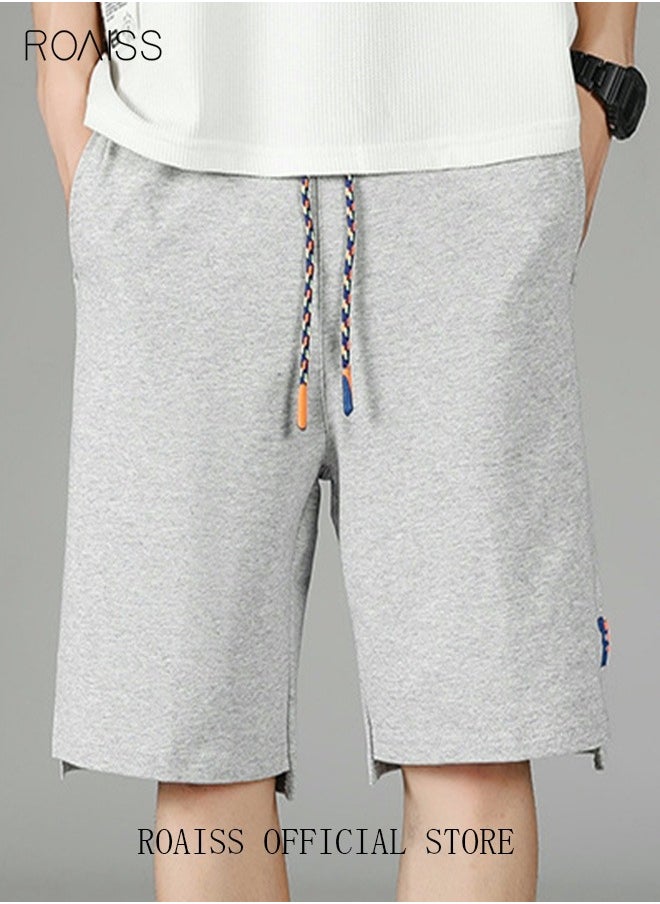 roaiss - Men's Casual Drawstring Waist Swimming Trunks Beachwear Beach Pants Loose Five-point Pants Sports Running Boxer Swim Shorts Swimsuit Summer Everyday Clothing Grey - Image 1