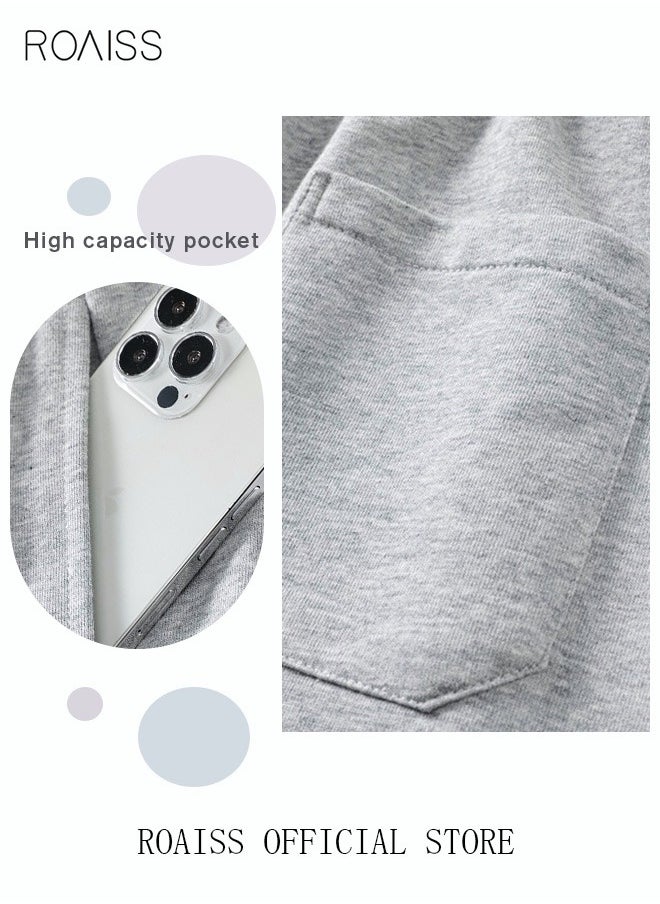 roaiss - Men's Casual Drawstring Waist Swimming Trunks Beachwear Beach Pants Loose Five-point Pants Sports Running Boxer Swim Shorts Swimsuit Summer Everyday Clothing Grey - Image 1