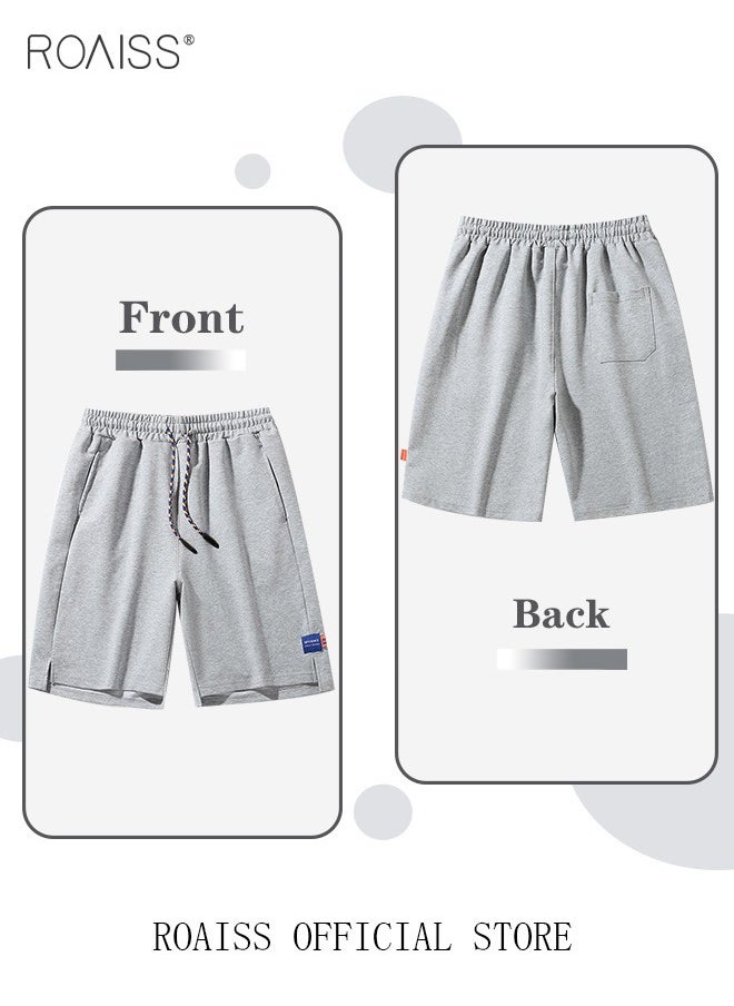 roaiss - Men's Casual Drawstring Waist Swimming Trunks Beachwear Beach Pants Loose Five-point Pants Sports Running Boxer Swim Shorts Swimsuit Summer Everyday Clothing Grey - Image 1