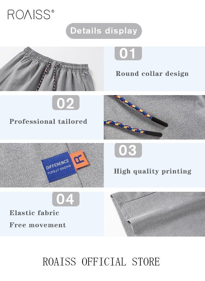 roaiss - Men's Casual Drawstring Waist Swimming Trunks Beachwear Beach Pants Loose Five-point Pants Sports Running Boxer Swim Shorts Swimsuit Summer Everyday Clothing Grey - Image 1