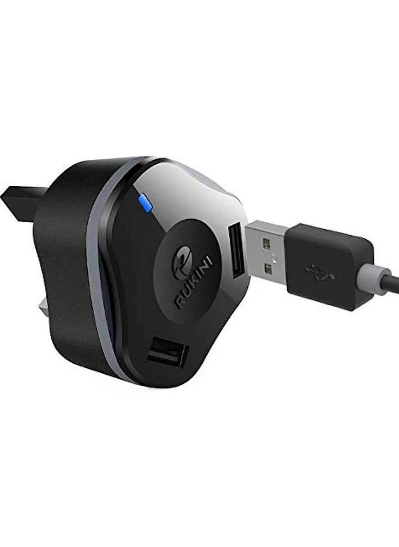 ماركة غير محددة روكيني  فيش جداري مايكرو  USB مخرجين و سلك مايكرو 1.5متر اسود  - Image 2